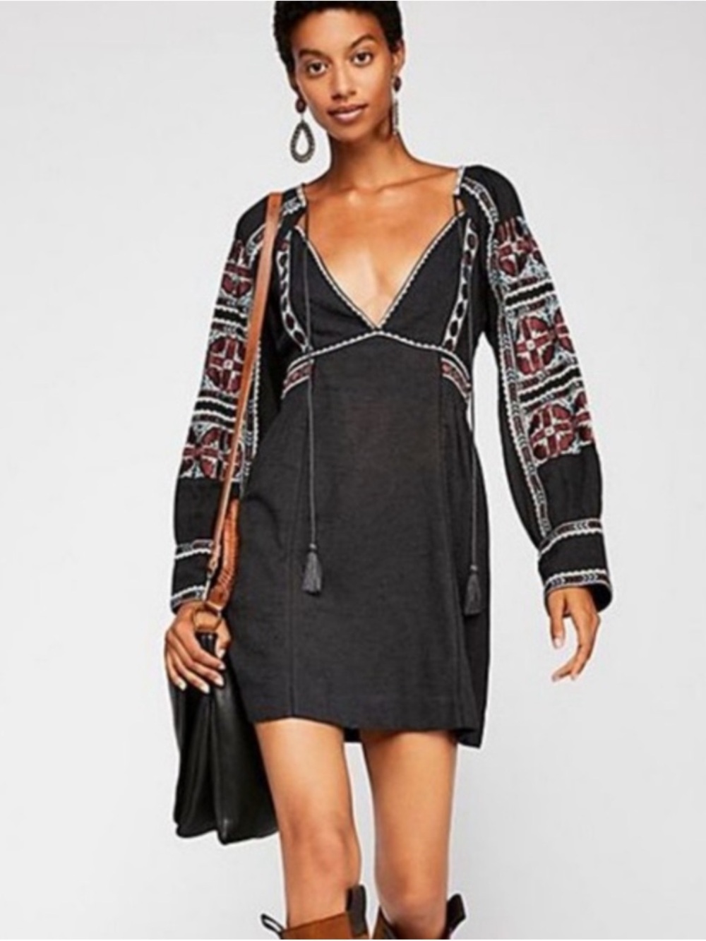 Free People All My Life Mini Dress Embroidered Cotton Blend A